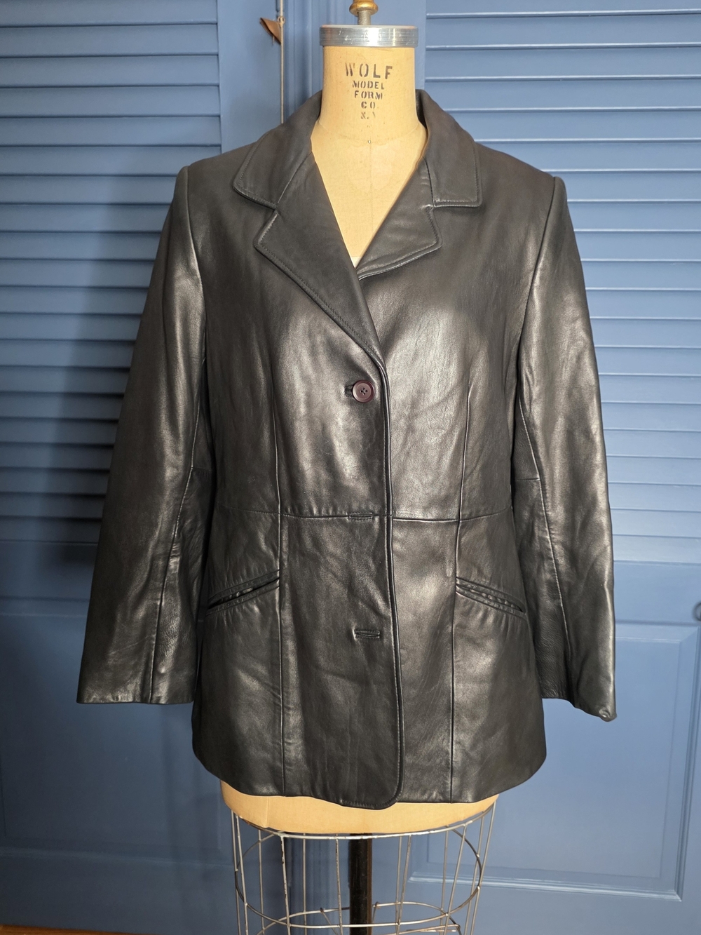 Vintage Nordstrom Genuine Lambskin Leather Blazer Jacket Black M MINT